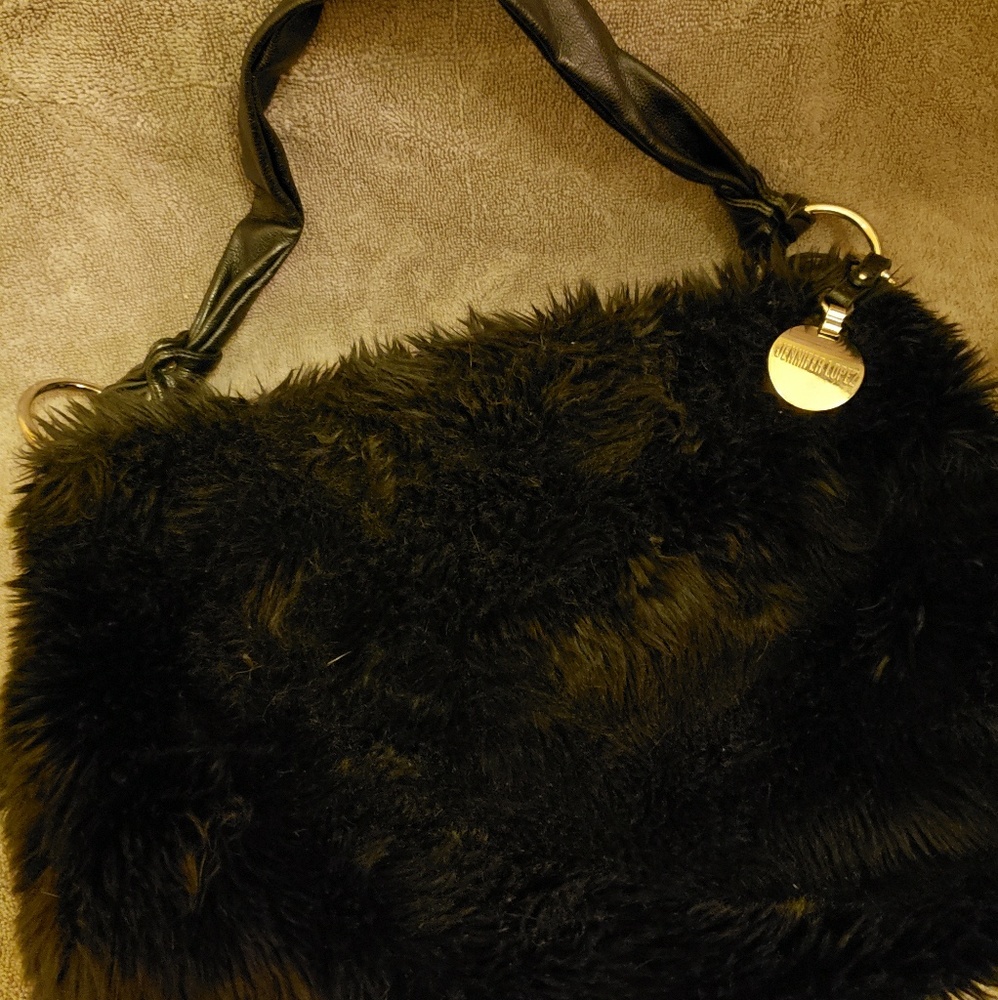 Jennifer Lopez black Fur Hobo purse